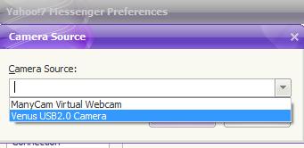 Click the arrow on the dropdown menu and select Venus USB 2.0 Camera. Click Ok.