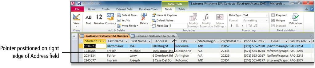 Change the Structure of Tables and Add a Second Table Adjusting