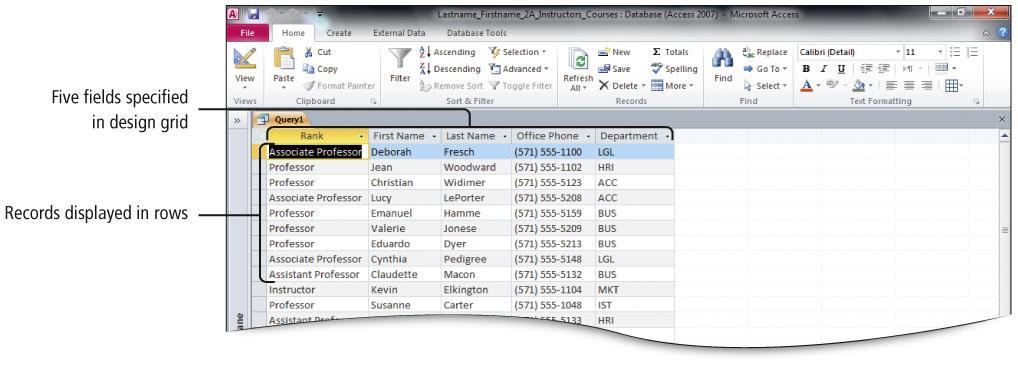 Create a Query in Design View Run a query to display the results after