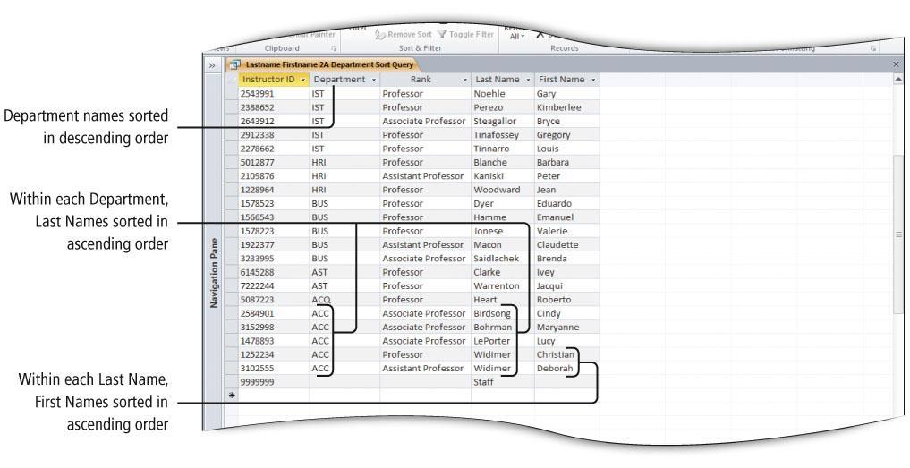 Sort Query Results Design view 2013 Pearson