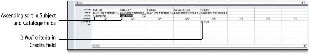 Specify Criteria in a Query Locate records where data is missing Missing records can be located using Is Null empty as the criteria in a