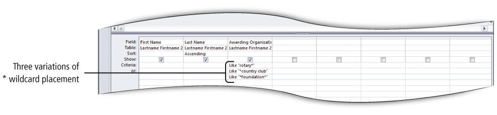 Use Wildcards in a Query Wildcard placement 2013