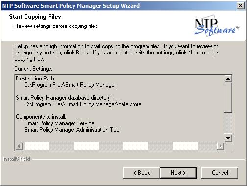 12. In the Start Copying Files dialog box, review your configuration information.