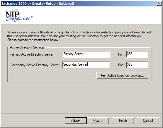 5. Enter the name of your Active Directory server. (Enter a second server, if desired.