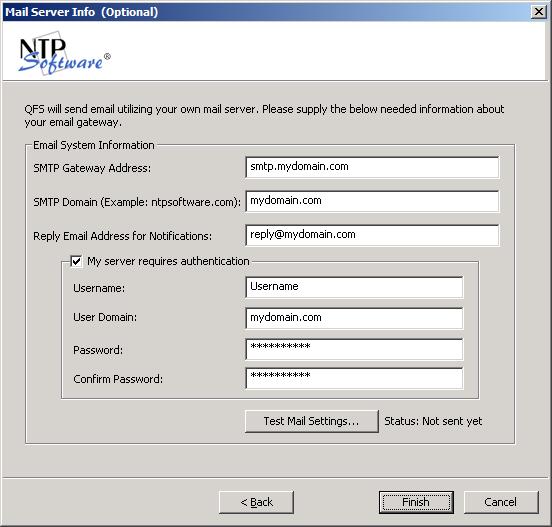6. Enter the SMTP gateway, the SMTP domain, and the email address to use for notifications.