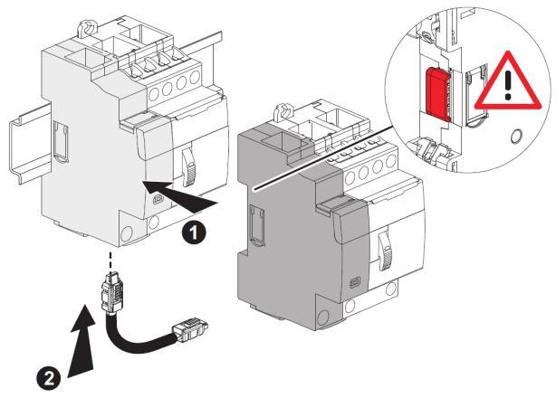 This type of connection is recommended when there are few EMS CX 3 modules, distributed all over the enclosure. Control of a Contactor creating, with a Changeover switch - 2-way (e.g. cat.