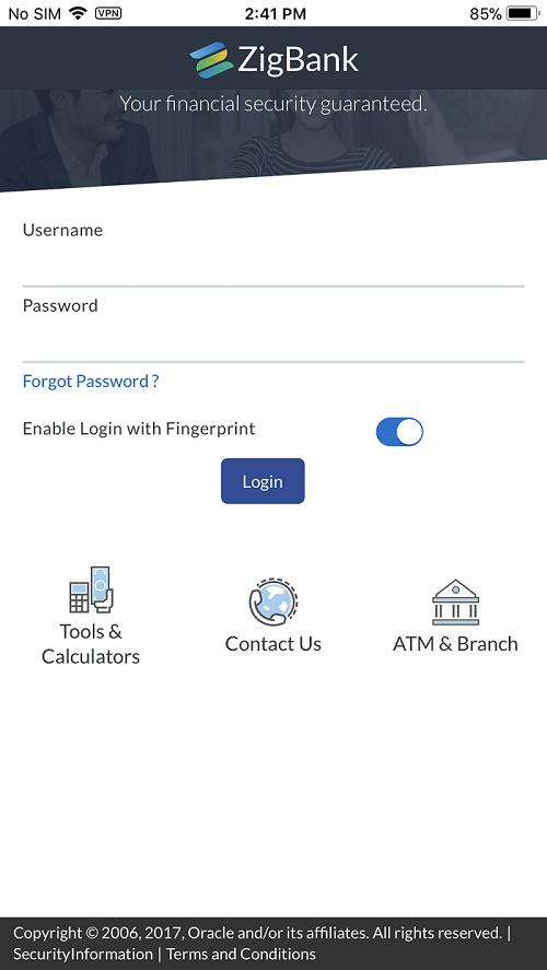 Device Registration Zigbank Login Page 2. In the Username field, enter the user ID. 3. In the Password field, enter the password. 4.