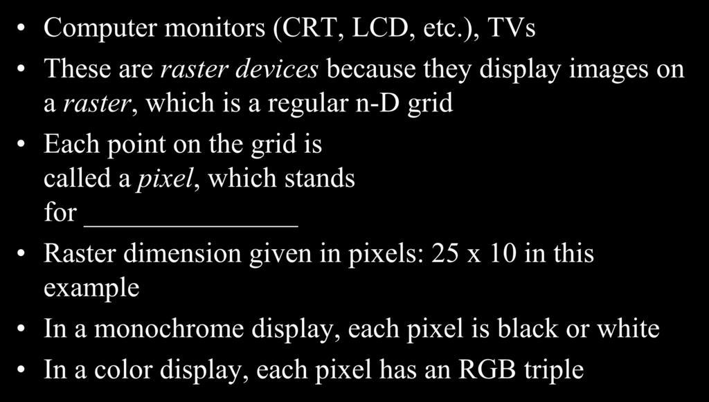 Raster Devices Computer monitors (CRT, LCD, etc.