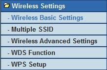8.7. Wireless Settings Click Wireless Settings and the extended navigation menu is shown as follows: Click a submenu to perform specific parameter configurations. 8.7.1.