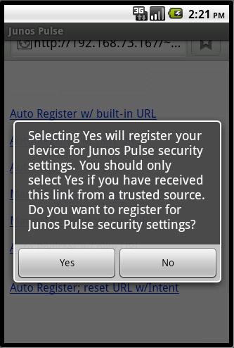 Once you select Yes, your device is automatically registered for security features.