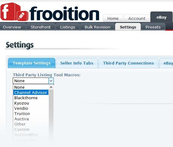 Customizing Listings 7: Template Settings Default Template Settings The Frooition software allows you to set default settings for new listing profiles, saving you time and creating uniform listings.