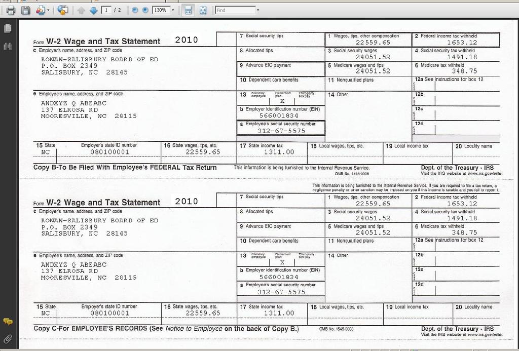Chapter 5: Employee Data View and/or W2 To view and/or print a W2: Click on the Select option to the left of the desired W2.