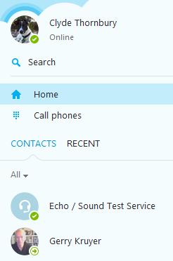 Next I will log onto Skype again as Clyde Thornbury and have a look at his contact list: Notice that I am in Clyde Thornbury s contact list.
