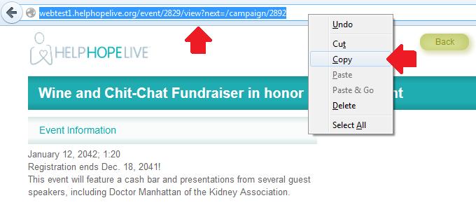 1. Go to your Campaign Page. 2. Click on the Register button for the event you want to promote.