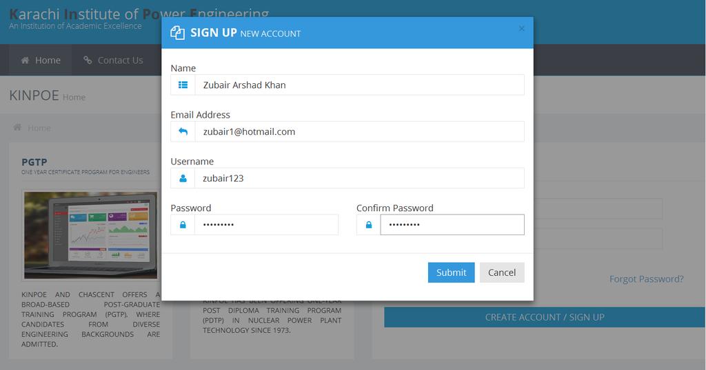A pop-up window will appear. Fill up your Name, email address, username and password.