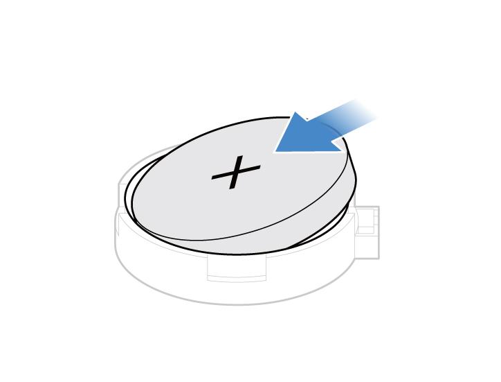 Figure 105. Installing the coin-cell battery Figure 106. Pressing the coin-cell battery downward 10. Complete the replacement. See Completing the parts replacement on page 58.