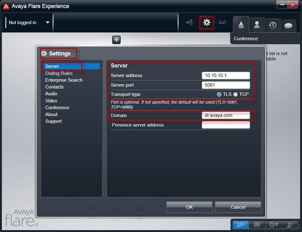 Click on the Settings Option at the top of the Flare Experience application (see previous screen). The Settings menu appears with several options to configure the device (see screen below).