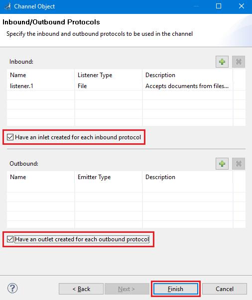 6. Select the following options: Have an inlet created for each inbound protocol.
