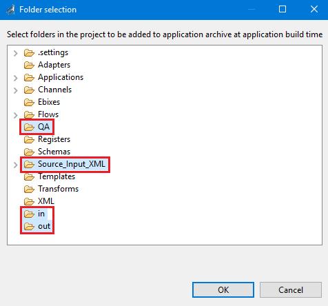 Select all of the new folders that you created (QA, Source_Input_XML, in, and out) and then click OK.