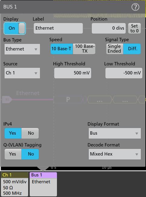 left, you enable the oscilloscope to understand the information being transmitted across the bus. The Ethernet bus is a differential signal.