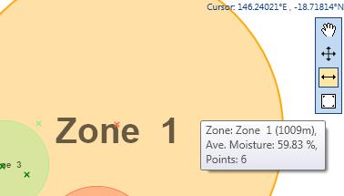 Section 4. Viewing Data 3. Resize Mode Clicking the resize tool puts the map in Resize mode. Clicking and dragging on any zone will increase or decrease its radius with the position of the pointer.