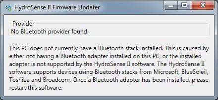 Section 8. Operating System Updater 8.1 Bluetooth Provider The facility uses Bluetooth to transfer a new operating system to a HydroSense II display.