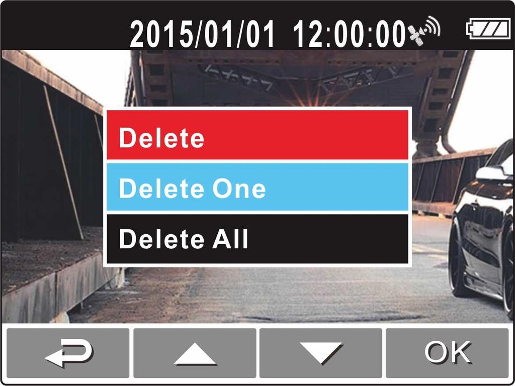 3.2.4 Deleting Files To delete file(s), do the following: 1. If recording is in progress, press the button to stop recording. 2. Press the button to enter the OSD menu. 3.