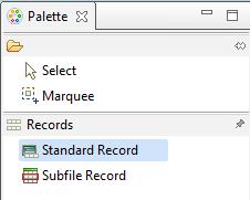 1. In the Palette view on the right side of the work bench select the Standard Record icon by clicking it. 2. 3. Move the cursor to the design area (you don't need to drag the cursor).