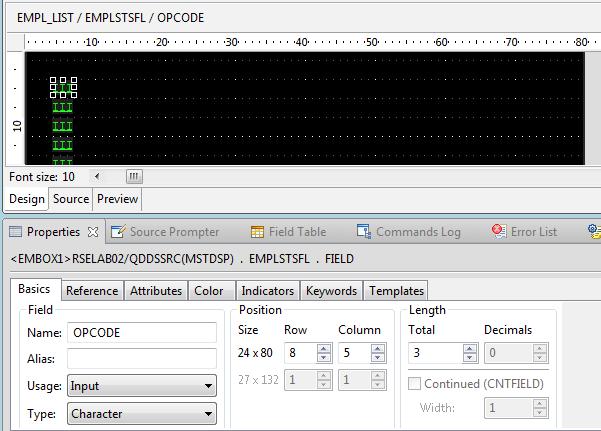 9. 10. In the Properties View, change the name of the record to EMPLSTCTL. Change the name of the SFL1 record in the Included list to EMPLSTSFL. 4.