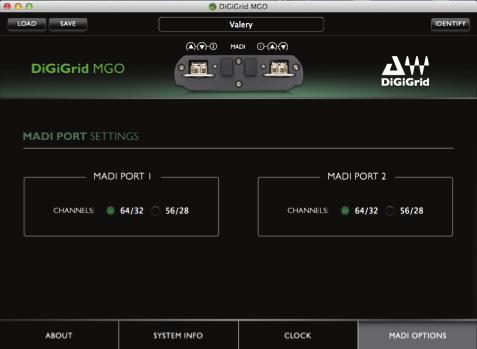 3.2 MADI Options Page One MADI connection supports 56 or 64 in/out channels at