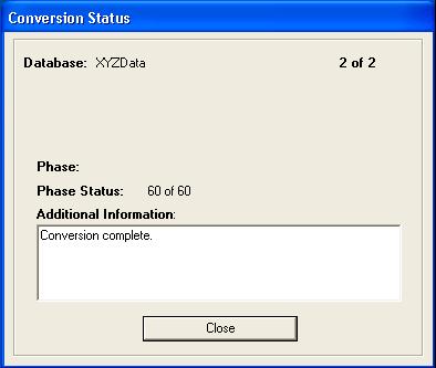 Select the database(s) that you want to convert, and then click the Next button. The Conversion Utility Summary dialog appears. 11.