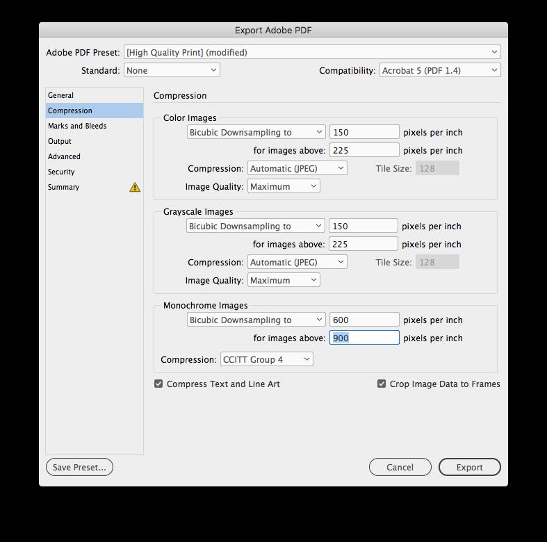 Compression Settings For most office printers, a resolution of 150 225 ppi (pixels per inch) is sufficient for color or grayscale photos.