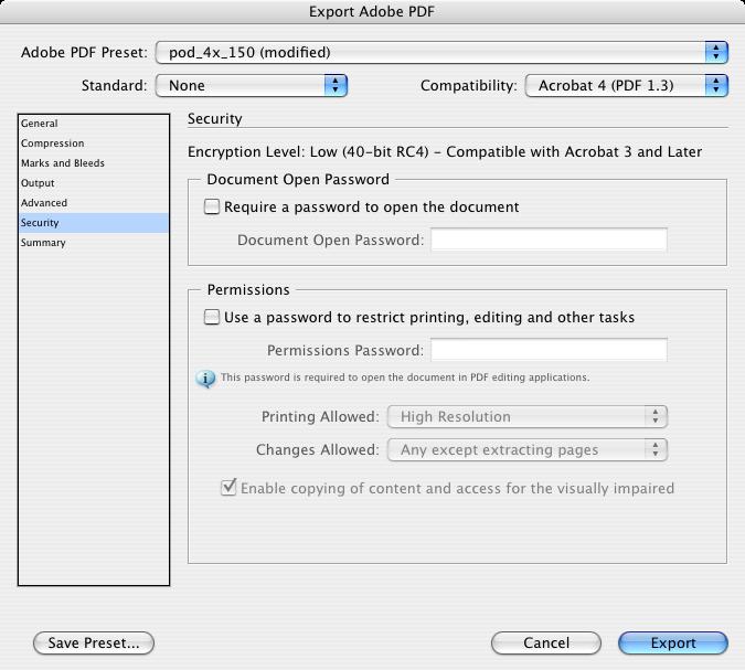 PDF Security To prevent content copying or extraction, users may want to enable PDF security.