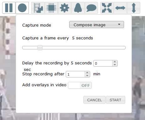 In the Live view, click on the record button to display the different option of recording.
