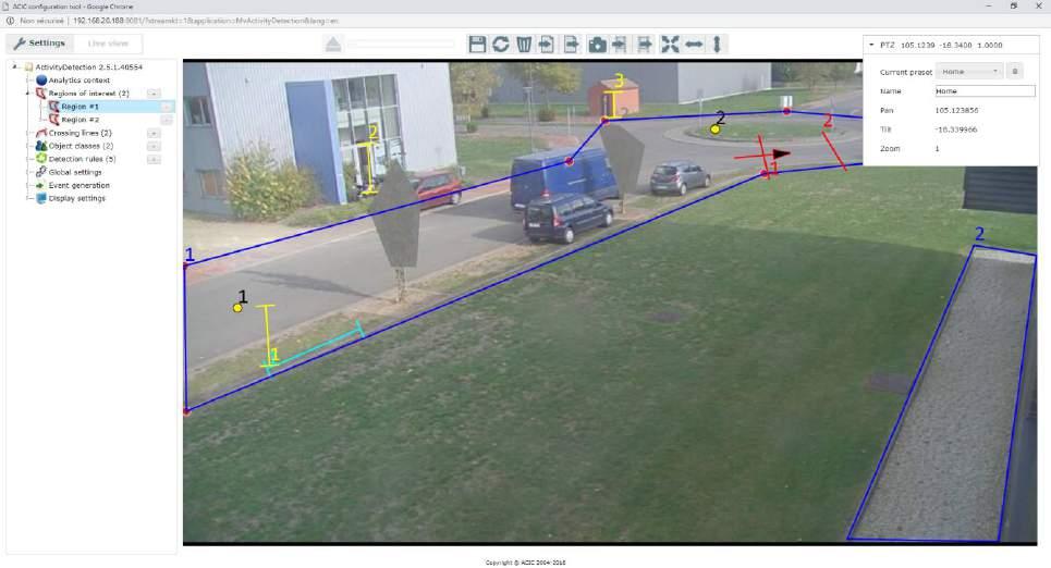 3 PTZ case If the camera being configured is detected as having PTZ (Pan Tilt Zoom) capabilities, it is possible to configure different contexts for each preset position.