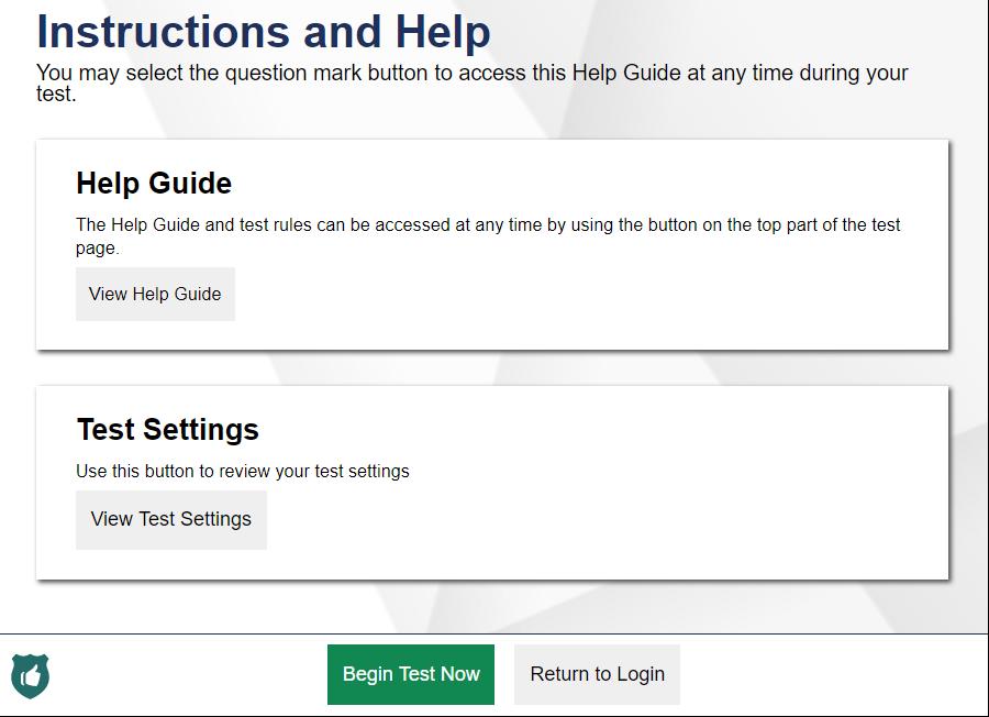 6. On the final sign-in page, students review the test instructions and select Begin Test Now to start their