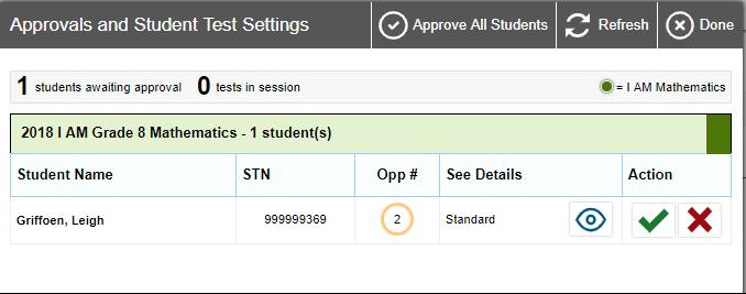 8. Approve the student for testing in the TA Training Site.