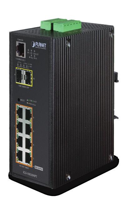Industrial 8-Port Gigabit 802.3at Switch, is equipped with rugged IP30 metal case for stable operation in heavy Industrial demanding environments.
