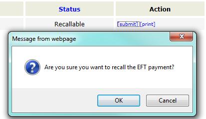 The confirmation screen will display whether the payment was successfully recalled or, if not, an