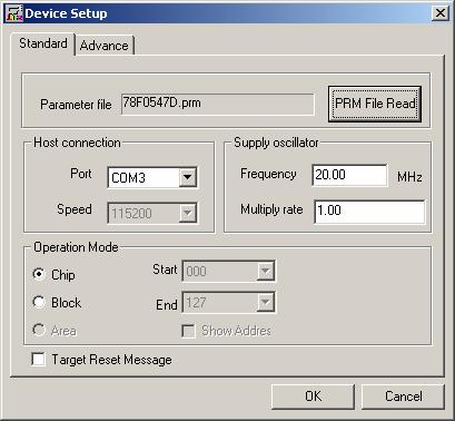 Push the PRM File Read button. /PRM/PRM78F0547_V105/78F0547D.
