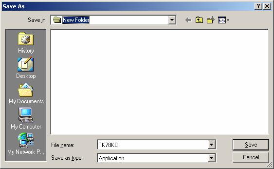 After specifying the download destination folder,press the Save button. The self-extraction sample program set(tk78k0.
