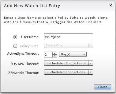 Connectivity Watch List The watch list provides the administrator with a way to monitor individual users for connectivity issues.