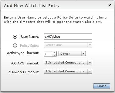 Connectivity Watch List The watch list provides the administrator with a way to monitor individual users for connectivity issues.