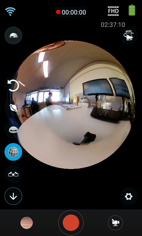 6.2 Making a photo and film with the ExtremeX360 App Planet Mode Flat or Plane or Explore or 360 Degree Mode Fisheye or Sphere or Spherical Mode VR Mode Hide / show Go to image folder Set-up Go to
