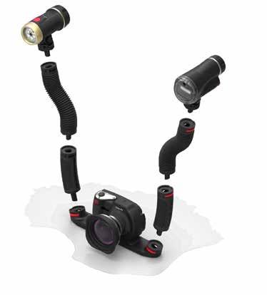Providing a quick way to adjust to any dive environment: add Flex Arms to extend your lights with