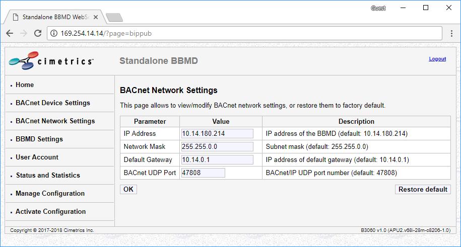 3. BACnet Network Settings Here you specify or modify BACnet