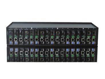 FMC-CH17, 2U, 19, 17-Slot chassis with single or dual built-in power for AC or DC Cross flow cooling fan built-in.