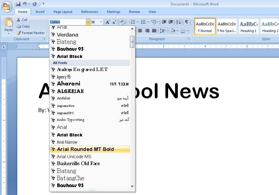4. Changing the look of the Font: a. Highlight Your Title text by clicking and dragging the cursor over the text.