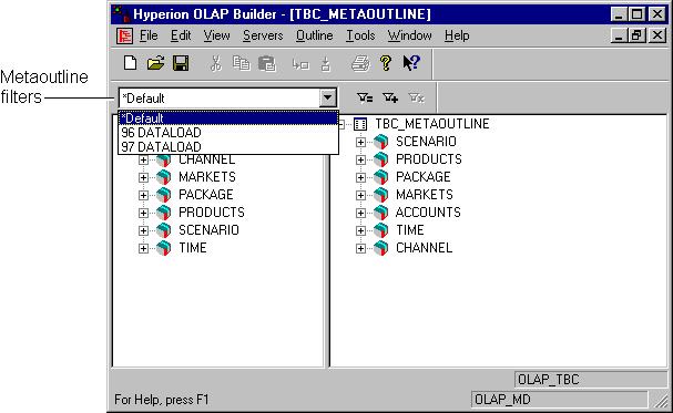 Chapter 5 The name of the currently selected metaoutline filter is displayed at the top of the metaoutline filter drop-down list.