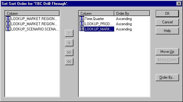Chapter 9 To determine the order of rows: 1. From the menu bar, select Edit > Drill-Through Reports to open the Drill-Through Reports dialog box. 2.